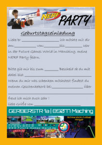 Einladung NERF Party in der Future Games World Manching